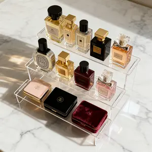 3-Tier High Transparent Acrylic Tiered Display Rack | Durable and Easy-to-Install Structure, Ideal for Perfume Bottles, Cosmetics, and Jewelry Collection, Suitable for Dressing Tables and Modern Desktop Spaces, Utility Racks