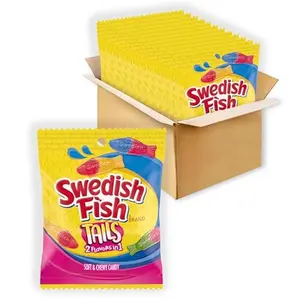 SWEDISH FISH Tails 2 Flavors in 1 Soft & Chewy Gummy Candy, Bulk Candy, 12 - 3.6 oz Bags