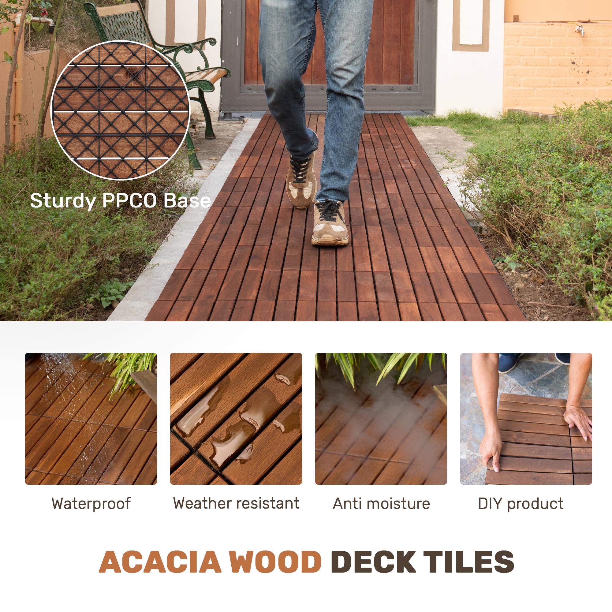 SAVEYOUR 10 PCS Interlocking Deck Tiles 12" x 12" Square Acacia Hardwood Waterproof Anti-Mildew Outdoor Flooring for Patio Balcony Pool Side