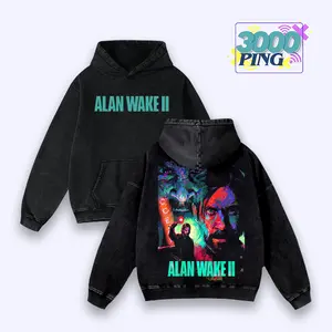 Alan Wake 2 Neon Mystery Vintage Bootleg Inspired Wash Tee, Retro Cinematic Gaming Graphic Unisex T-Shirt, Y2K Surreal Story Throwback Heavyweight Sweatshirt, Psychedelic Thriller Nostalgia Oversized Streetwear Hoodie And Tank Top Apparel