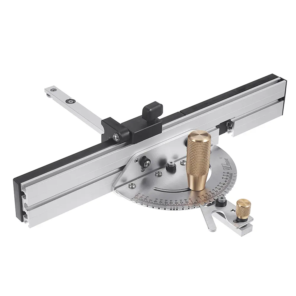 Wnew Brass Handle Miter Gauge - 450mm, 27° Angle, Accurate Precision Sturdy Durable Safety Tool with Box Joint Jig, Track Stop, Aluminum Alloy Ruler, M6 Screws for Table Saws, Router Tables Woodworking Assembly