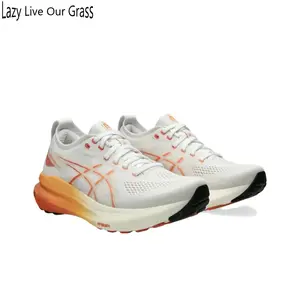 White & Orange Running Shoes with Gradient Midsole – Breathable Mesh Upper, Responsive Foam Core & Non-Slip Rubber Outsole, Lightweight Trainers for Daily Runs & Gym Workouts