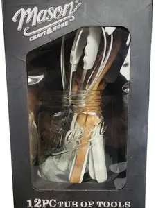 Mason Craft & More 12-Piece Kitchen Tool Set | Glass Jar + Bamboo & Silicone Utensils