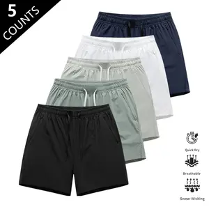 Men’s Quick-Dry Breathable Shorts, Pack of 5 – Short Length (14.5 inches), Casual Sporty Style, Wrinkle-Resistant Design, Polyester/Nylon Blend, Solid Color, Lightweight and Breathable, Cooling “Ice Feel” Fabric, Suitable for Running, Soccer, Badminton, B