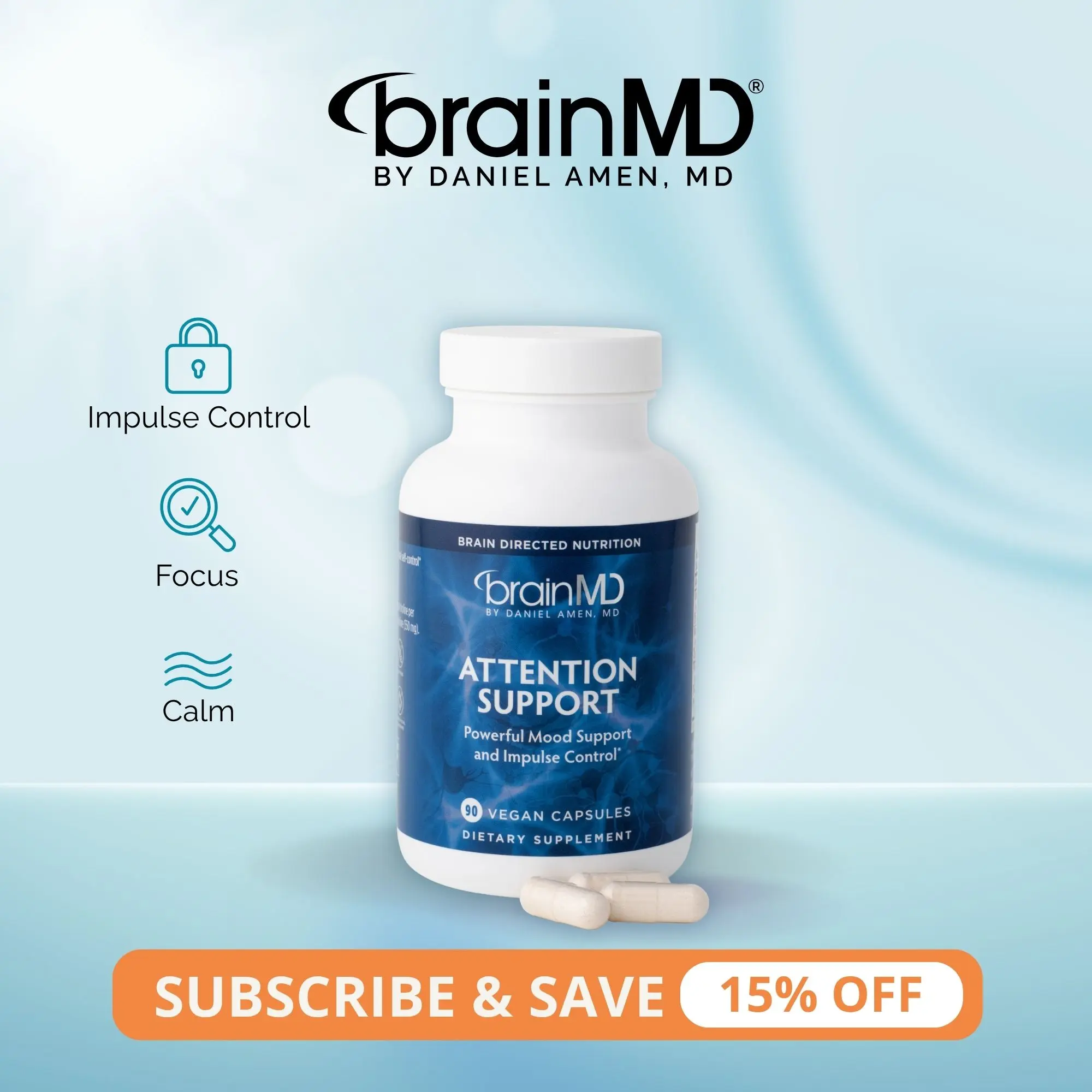 Attention Support | BrainMD | 90 Capsules | Focus & Attention Support | Calm Behavior & Impulse Control Support | Pycnogenol with PhosphatidylSerine & Choline