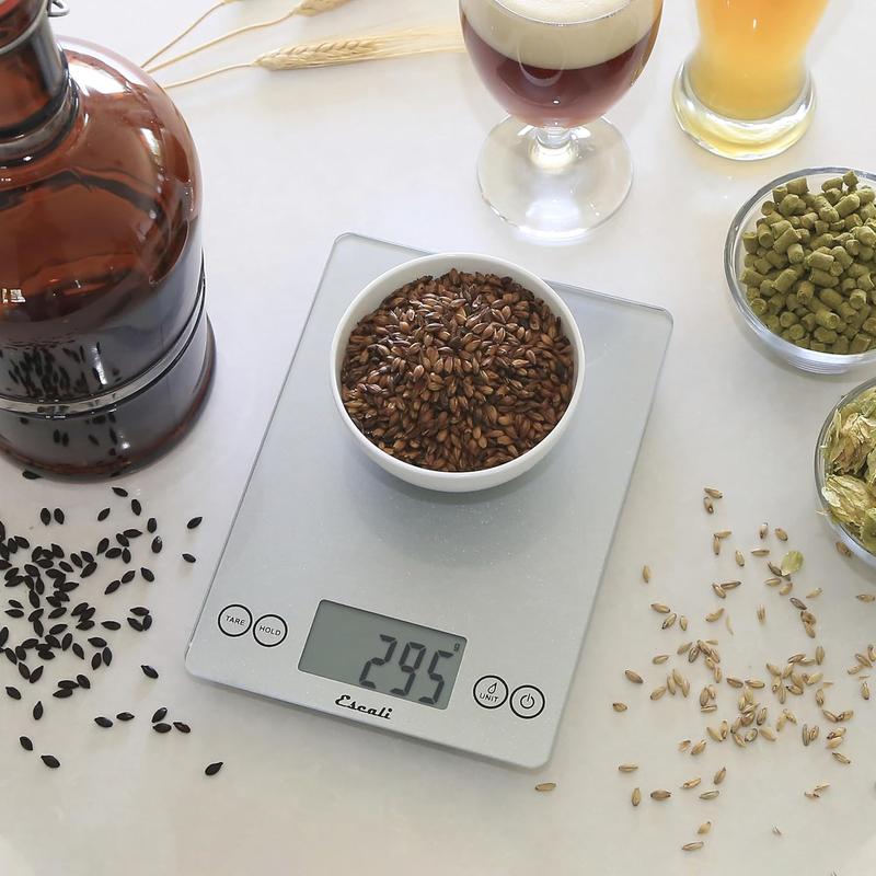Escali Arti Glass Food Scale Digital Countertop Kitchen, Baking and Cooking Scale with Nutrition and Calorie Counter, 15-Pound Capacity, 9" X 6.5" X .75", Shiny Silver Escali