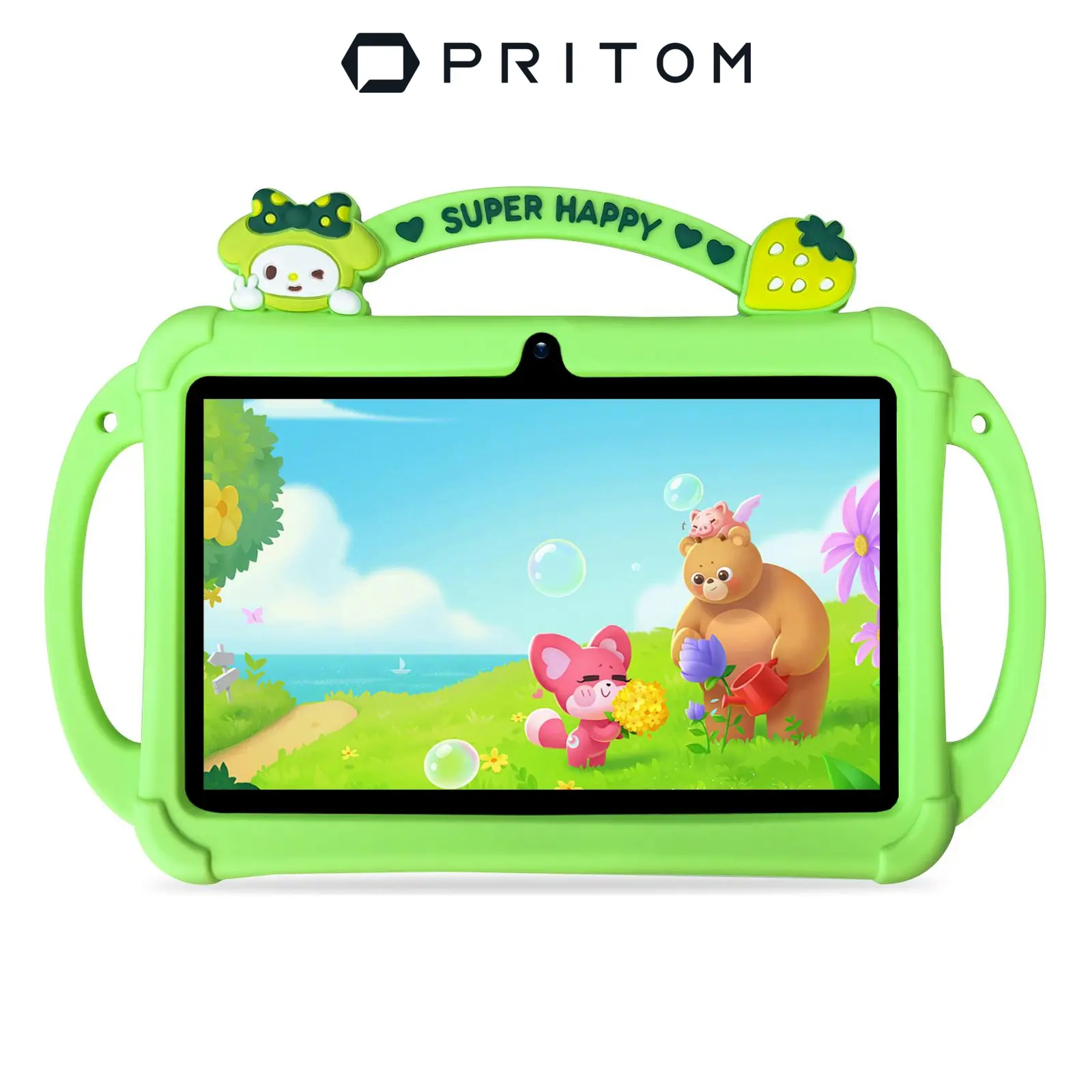 [Stock Up] PRITOM Kids Android Tablet 7 inch Bluetooth WiFi HDScreen with Protective Case Parental Control System Dual Cameras Pre Installed Educational Apps Ideal Learning Tablet for Boys and Girls Pink Blue Best Gift For Kids, Smart Android Tablet