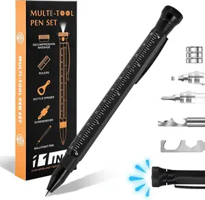 Hanboost 11 in 1 Multi-Tool Pen P1, EDC Gadget with LED Flashlight, Screwdriver & Ruler, Cool Unique Gift for Men, Handyman, DIY