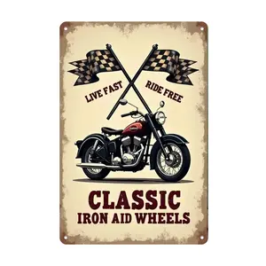 1pc Vintage Harley-Davidson Motorcycle Sign with Checkered Flags and Retro Design Metal Tin Sign - Rustic Iron Wall Art for Home, Office, Cafe, Bar, and Garage Decor - Easy to Hang, Versatile for Holiday and Seasonal Decorations Western Decor