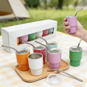 6PCS Mini Tumbler, Mini Tumbler Shot Glass with Straw and Lid, Colored Stainless Steel Sublimation Tumblers,Double Wall Vacuum Insulated Cups Drinkware Bottles for Wedding Party Whiskey Cocktail Bar Outdoor Camping Travel