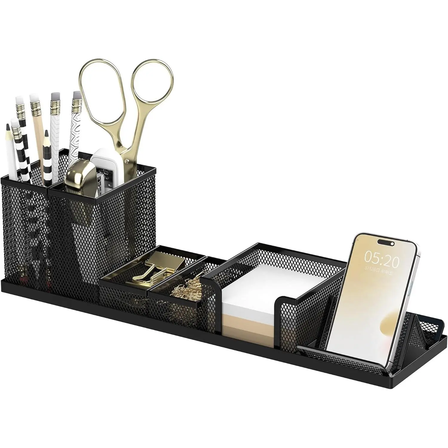 Pen Holder for Desk, 6 count Mesh Desk Organizer set for Office Organization with Mail Organizer, Letter Phone Holder, Sticky Notes  Storage, Black