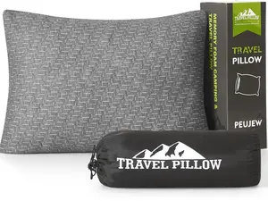 Small Shredded Memory Foam Pillow, Camping Pillow Travel Pillow - Compressible Medium Firm, Breathable Cover, Ideal Backpacking Hiking, Airplane and Car