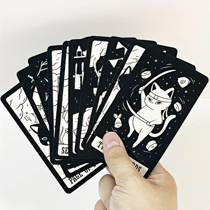Charming Cat Tarot Cards Game - Ideal Gift for Cat Enthusiasts, Family Fun Night, Christmas & Halloween Entertainment, Black and White Illustrated Deck with Detailed Cat Designs