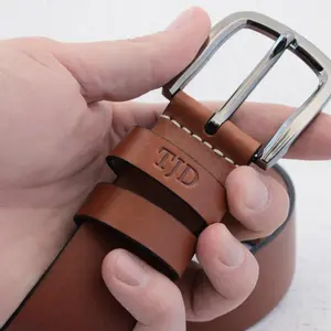 Father’s Day Personalized Leather Belt for Dad - Full Grain Handmade Mens Belt with Hidden Message & Initial Embossing