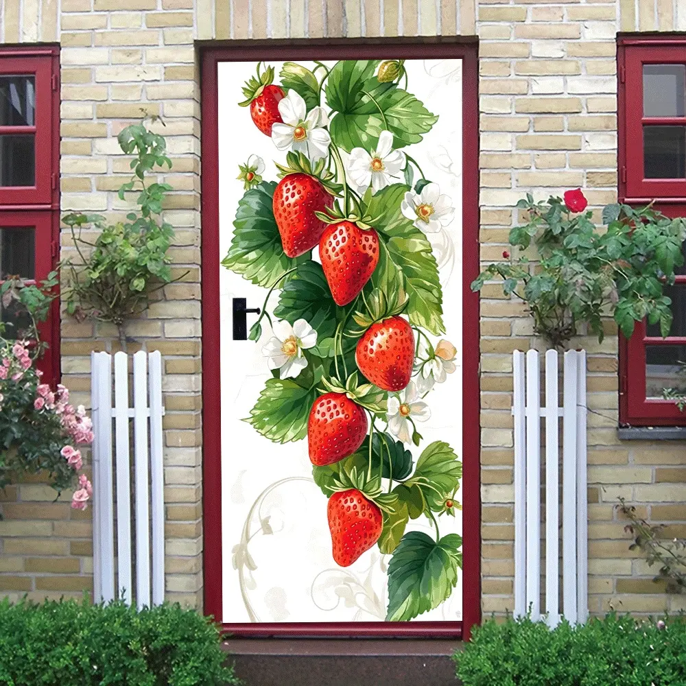 2pcs Fresh Strawberry Vine Wall Stickers Self Adhesive Removable Plant Flower Decals Living Room BedroomWall Decor Art Stickers Kids Room Kindergarten Background Wall Decoration Home Decorative Art Stick