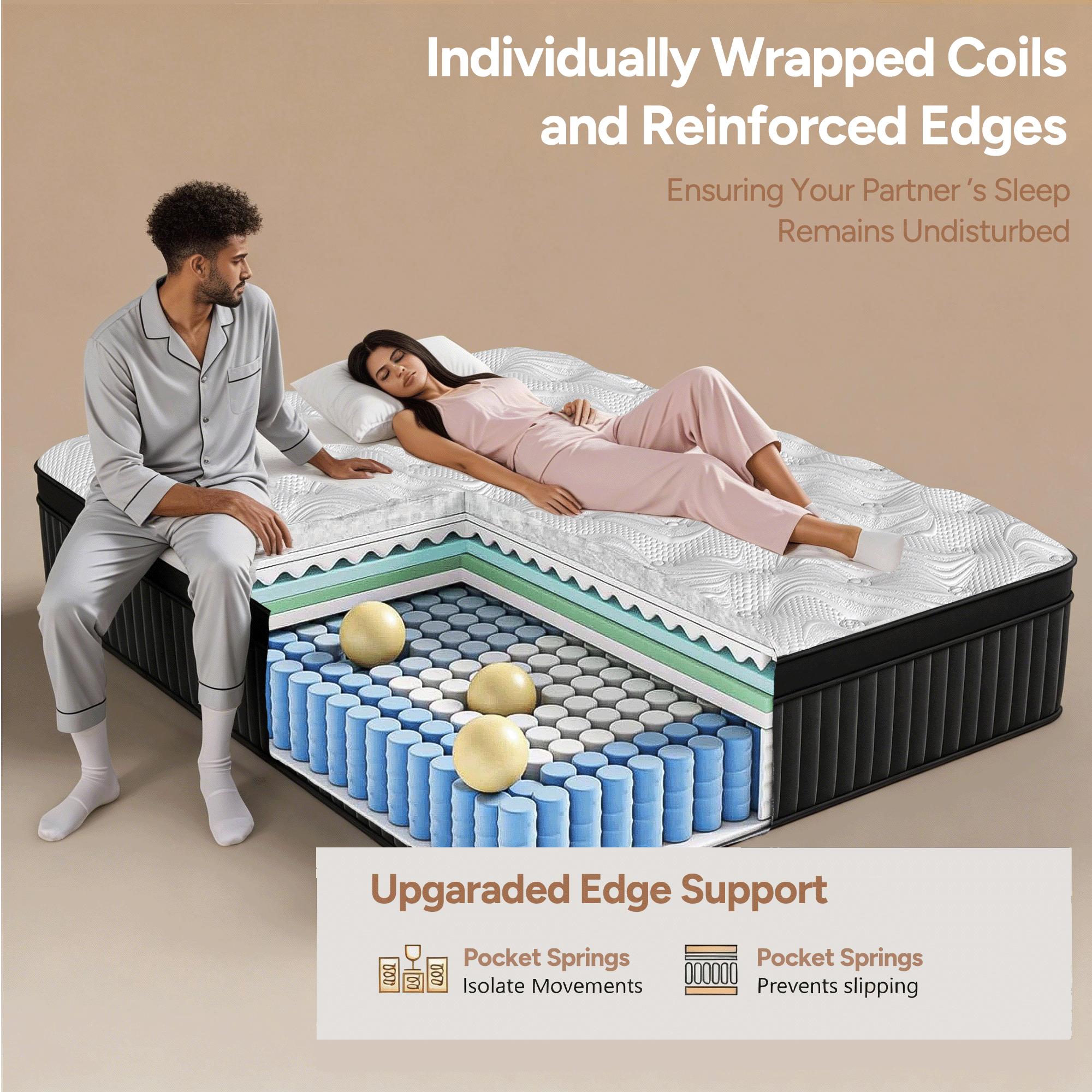 【summergarden】 12/14 Inch Firm Hybrid Queen Size Mattress in a Box, Strong Edge Support, Motion Isolation, with 7-Zones Pocket Springs, Fiberglass-Free, Pressure Relief, CertiPUR-US