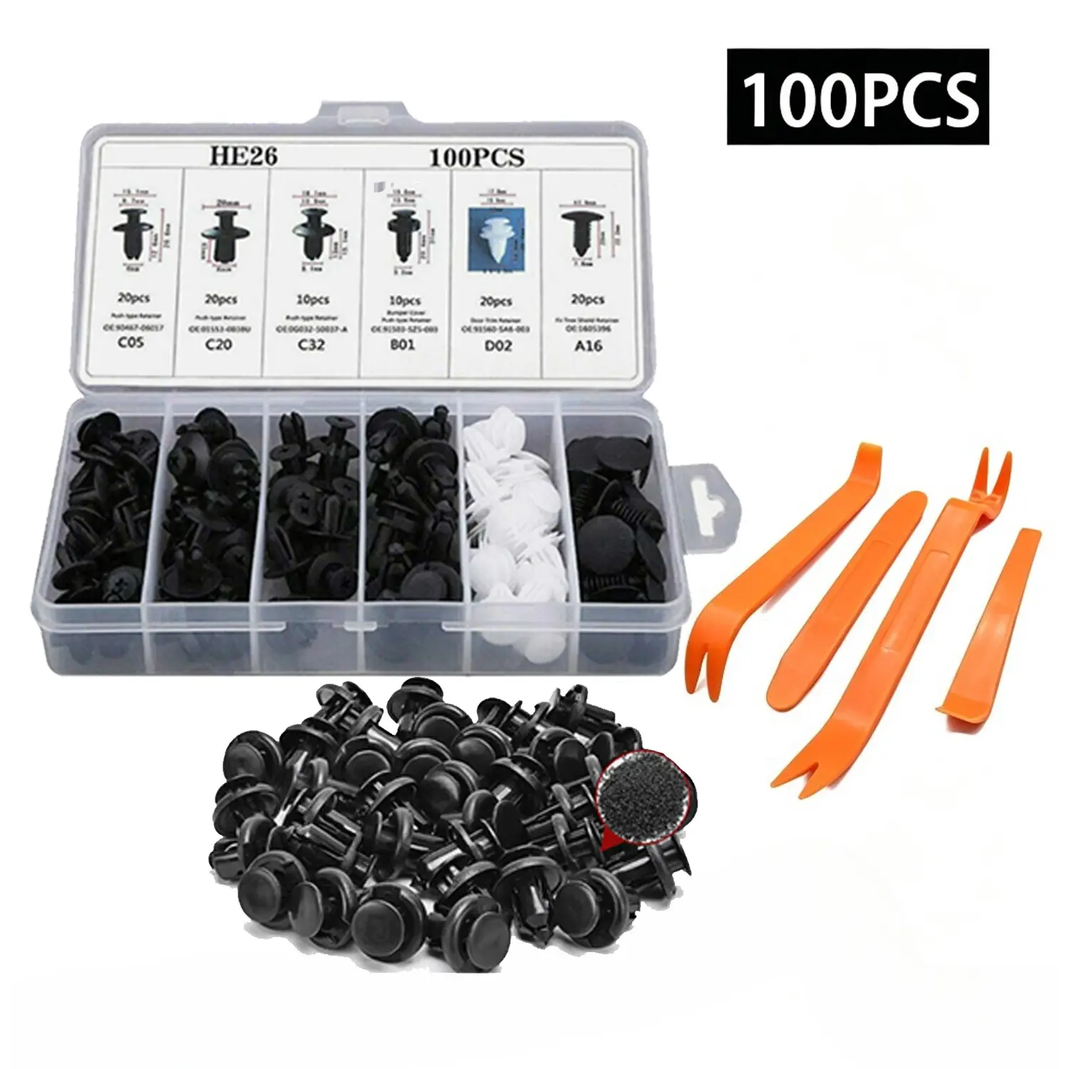 100PCS Automotive Clips Car Retainer Clips Pin Rivet Bumper Kit