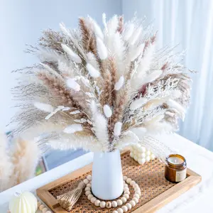 96PCS Natural Dried Pampas Grass Boho Home Decor Bouquet Phragmites Dried Flowers Bouquet Home Decorations