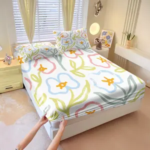 Colorful Pattern Bed Sheet Set, Comfortable Printed Design, Floral Sheets, Includes 1 Fitted Sheet and 2 Pillowcases, Soft Bedding Accessories