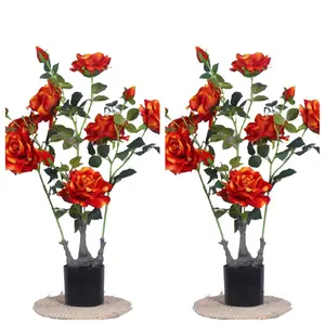 Lifelike Artificial Peony & Rose Flower Trees in Pots – Realistic Green Leaves, Blooming Faux Plants – Elegant Decorative Centerpiece for Home, Office, Wedding, or Garden – Set of 2 – Ideal Housewarming & Birthday Gift