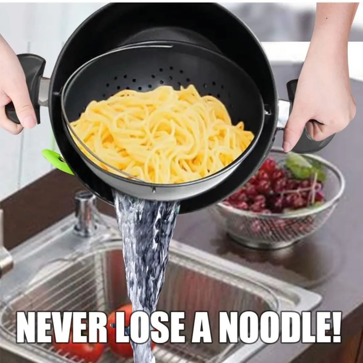 COOKING POT WITH BUILT-IN STRAINER WATER FILTER NON-STICK POT