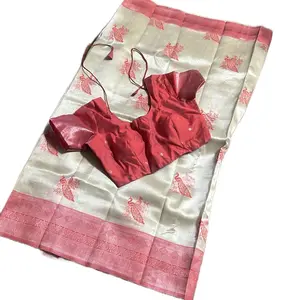 Silk Sari with Blouse - Blouse and Matching Saree for Elegant Wear Womenswear