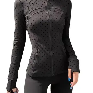 During the flash sale Wave Point Series 2026 New Zipper Steel Print Polka Dot Jacket Flocked Cute Black Slim Fit Stand Collar Yoga Coat Quick-Dry Fabric Flocking Technology