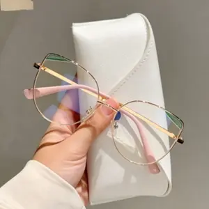 Women’s Cat Eye Eyeglasses, Hollow Metal Frame With Anti Blue Light Lenses For Simple High End Daily Fashion Styling