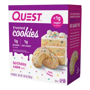 Quest Frosted Protein Cookies, Low Carb, Gluten-Free, Birthday Cake, 8 Ct