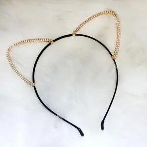 Kitty Cat ear Crystal Rhinestone Beaded Hair Band Headband made in Korea cute