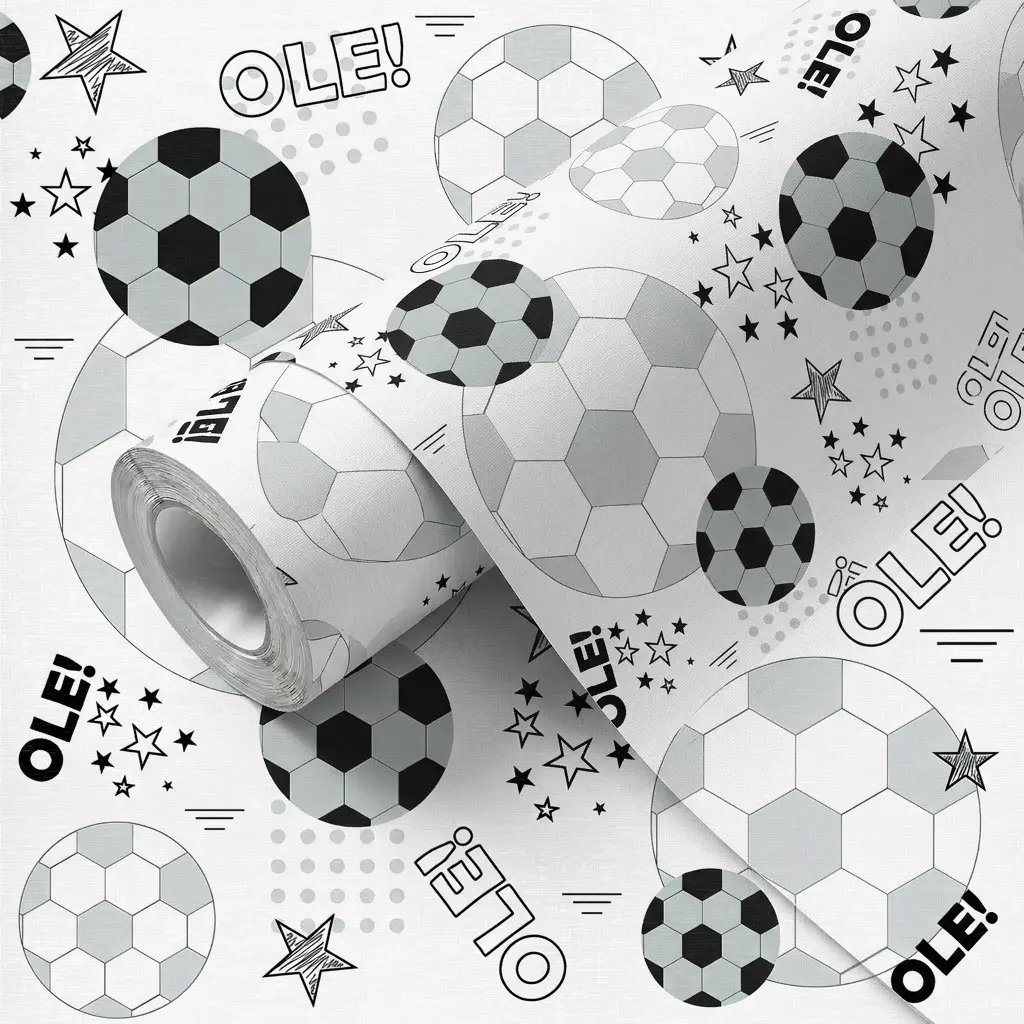 1 Roll Black White Gray Soccer Theme Peel and Stick Wallpaper Designs, 44.5CM (17.5 Inch) Width Self Adhesive Removable Wall Decor, Easy to Clean DIY Cuttable for Boys Bedroom Playroom Wall Furniture Renovation