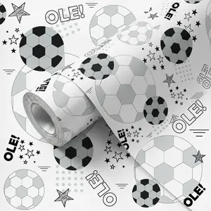 17.5 Inch (44.5CM) Soccer Peel and Stick Wallpaper 1 Roll, Black White Gray Easy Clean DIY Cuttable Self Adhesive Wall Sticker for Wall Furniture Home Renovation