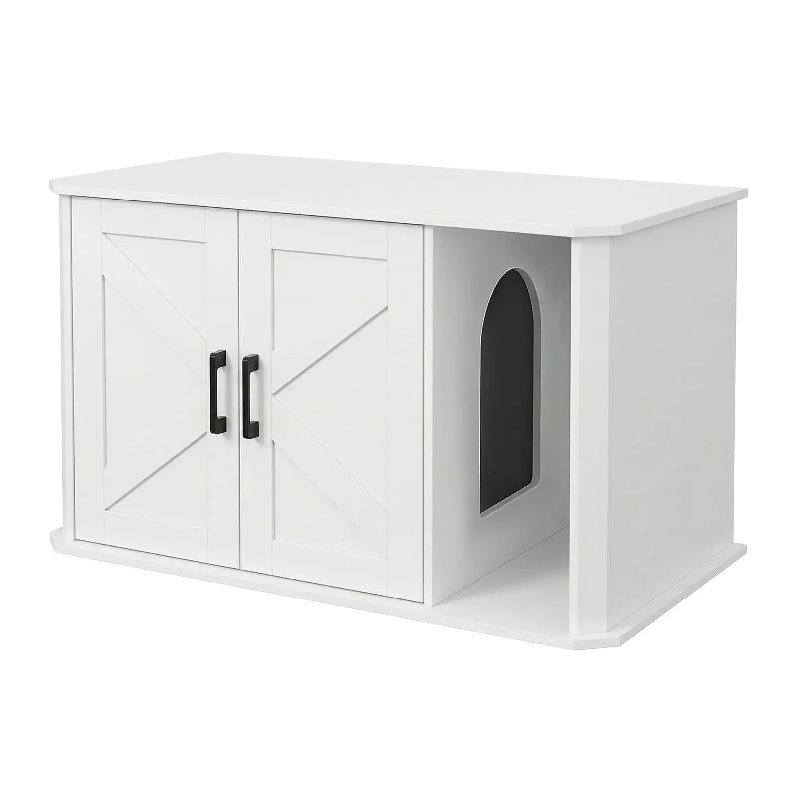 Garvee Hidden Cat Litter Box Enclosure Furniture - Wooden Cat Washroom Cabinet with Double Doors and Side Entry, Modern Pet House End Table, Dimensions 33.5" x 19" x 19.5"