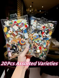 20 Piece Set Cute Alloy Brooches, Flower Brooch, Trendy Badges, Creative Versatile Accessories, Cartoon Button Pins, Collar Decorations, Non-Slip Pins