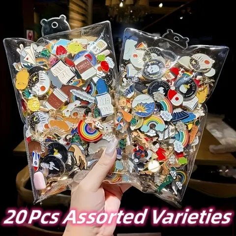 20 Piece Set Cute Alloy Brooches, Flower Brooch, Trendy Badges, Creative Versatile Accessories, Cartoon Button Pins, Collar Decorations, Non-Slip Pins, Durable Metal Pins, Brooch Pin Clip