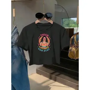 Womens Cropped Graphic Tee Short Sleeve Crewneck Soft Stretch Baby Tee Thick Latina Pride Girl Rainbow Retro Cute Casual Summer Streetwear Top
