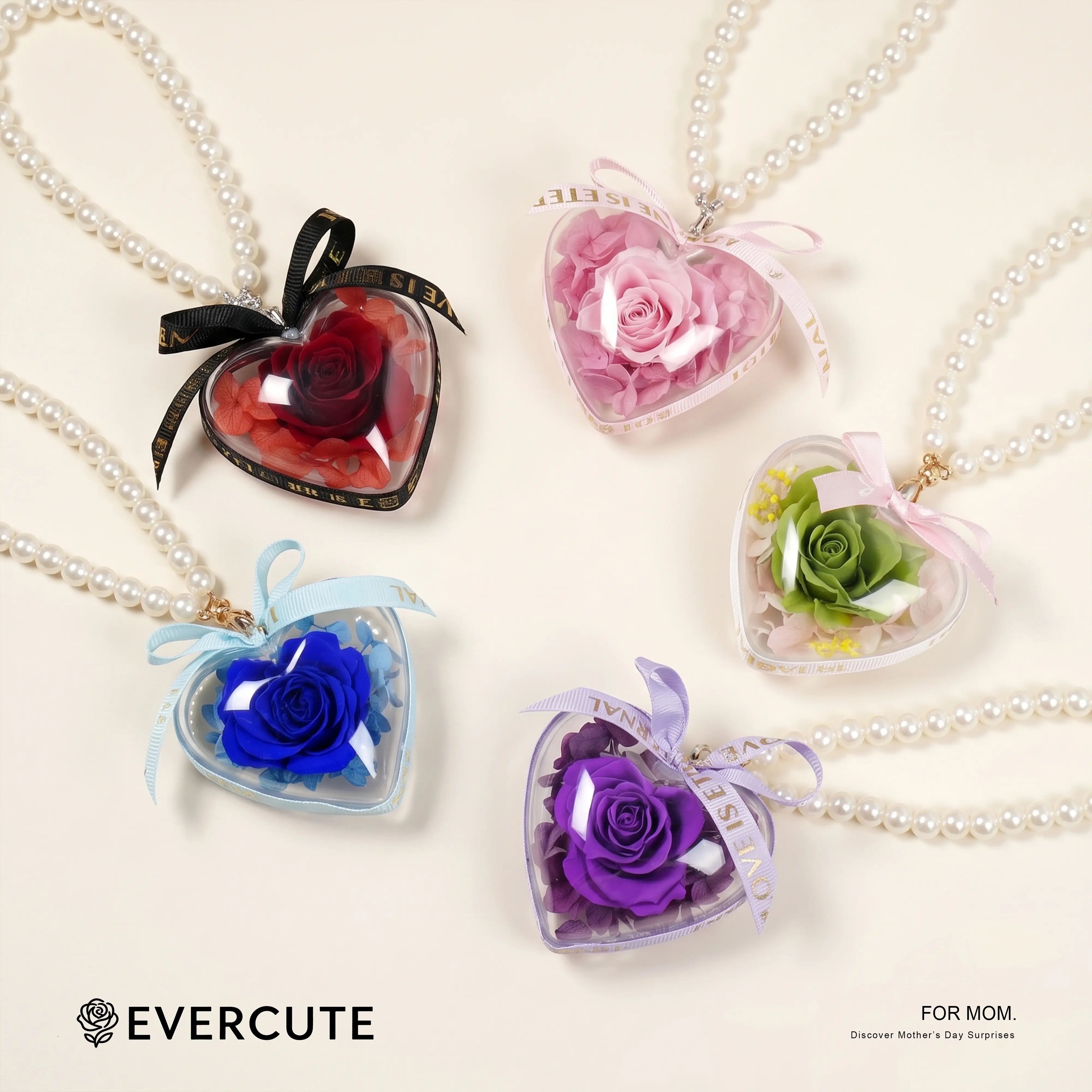 EVERCUTE Acrylic Hearts Preserved Rose Keychain - Romantic Accessories, Pearl Handle, ABS Material, Rose Pattern, Eternal Flower, Female Anniversary Gift, Cute Bag Charm Pendant, Festive Party Supplies Goodie Box Item