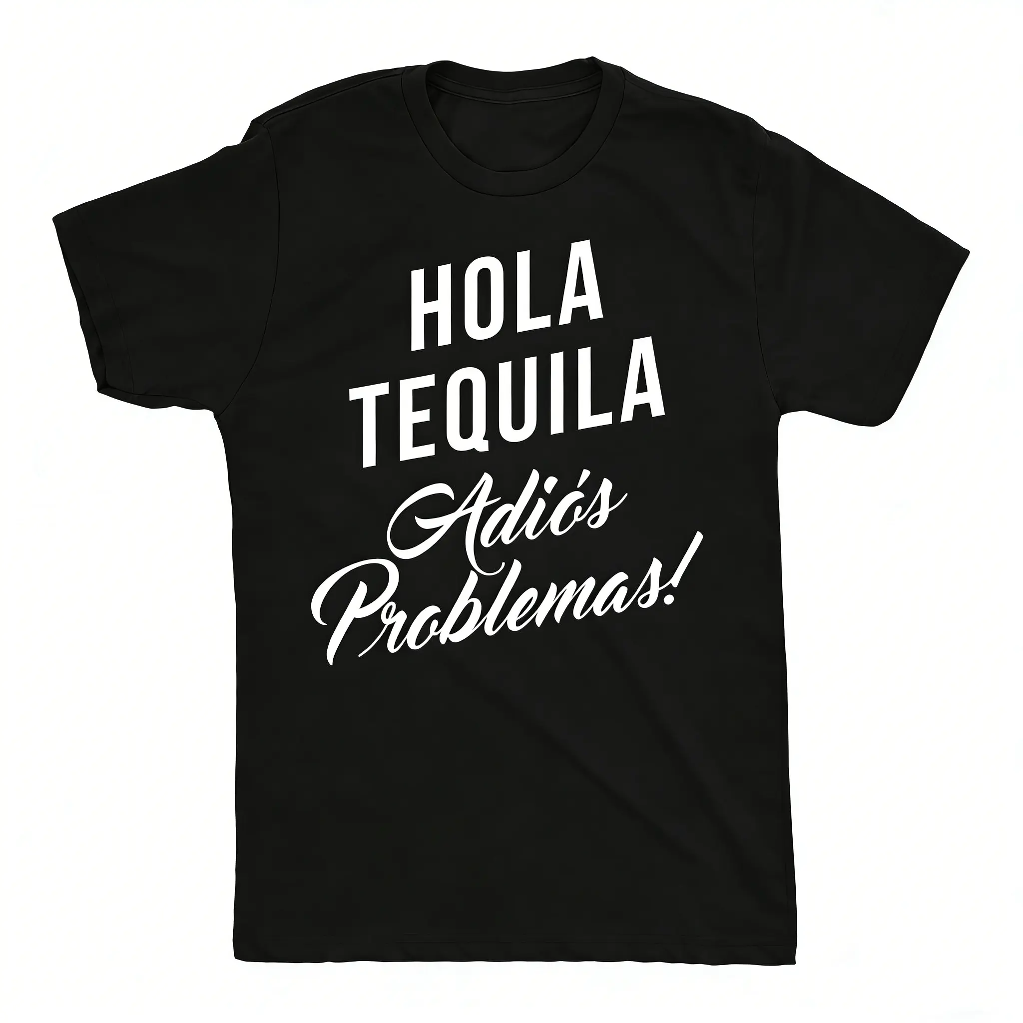 Mens Hola Tequila Adios Problemas Funny Shirts Hilarious Vintage Novelty T shirt Mens Funny T Shirts Cool Vintage Fashion T-Shirt Gift Classic Menswear Cinco De Mayo Apparel for Men Funny Drinking Short Sleeve Dark Grey
