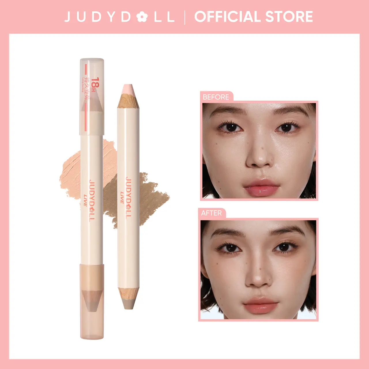 JUDYDOLL Quick-Fix Contour Duo, 2-in-1 Highlight&Contour Sculpting Makeup Pen, Highlighter, Bronzer, Buildable, Ultra-Blendable, Long Lasting, Smooth Blend, Makeup, Cosmetics, Refresh Look, Summerwins