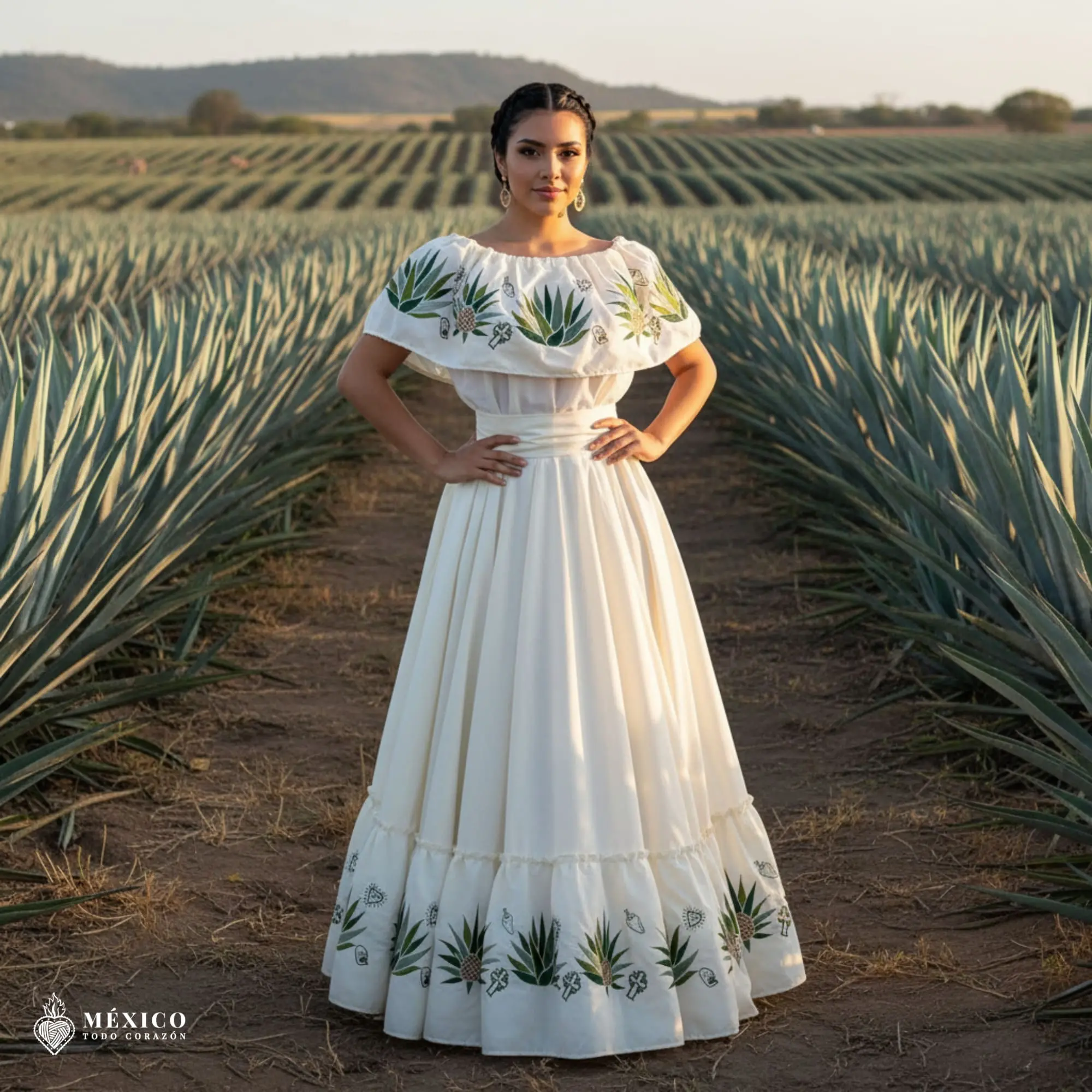 Traditional Mexican Embroidered Agave Dress – Handmade Special Edition.
