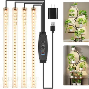 Four  8.6 Inches LED Grow Light Strips, Grow Lights for Indoor  Full Spectrum 3000K, 104 LEDs  Light with 10 Dimmable Levels, 3/9/12H Timer for Seedling Succulent and  Shelf