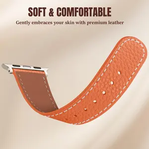 Luxury Orange Pebble Leather Apple Watch Strap with Strong Magnetic H Clasp, Comfort Replacement Wristband for Men Women