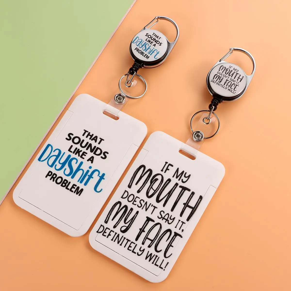 Retractable Badge Holder, 2 Counts/set Summer Slogan Graphic ID Card Holder for Students, Nurse, Office Stationery & Supplies