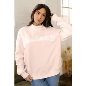 Blessed Embroidered Mock Neck Oversize Sweatshirt