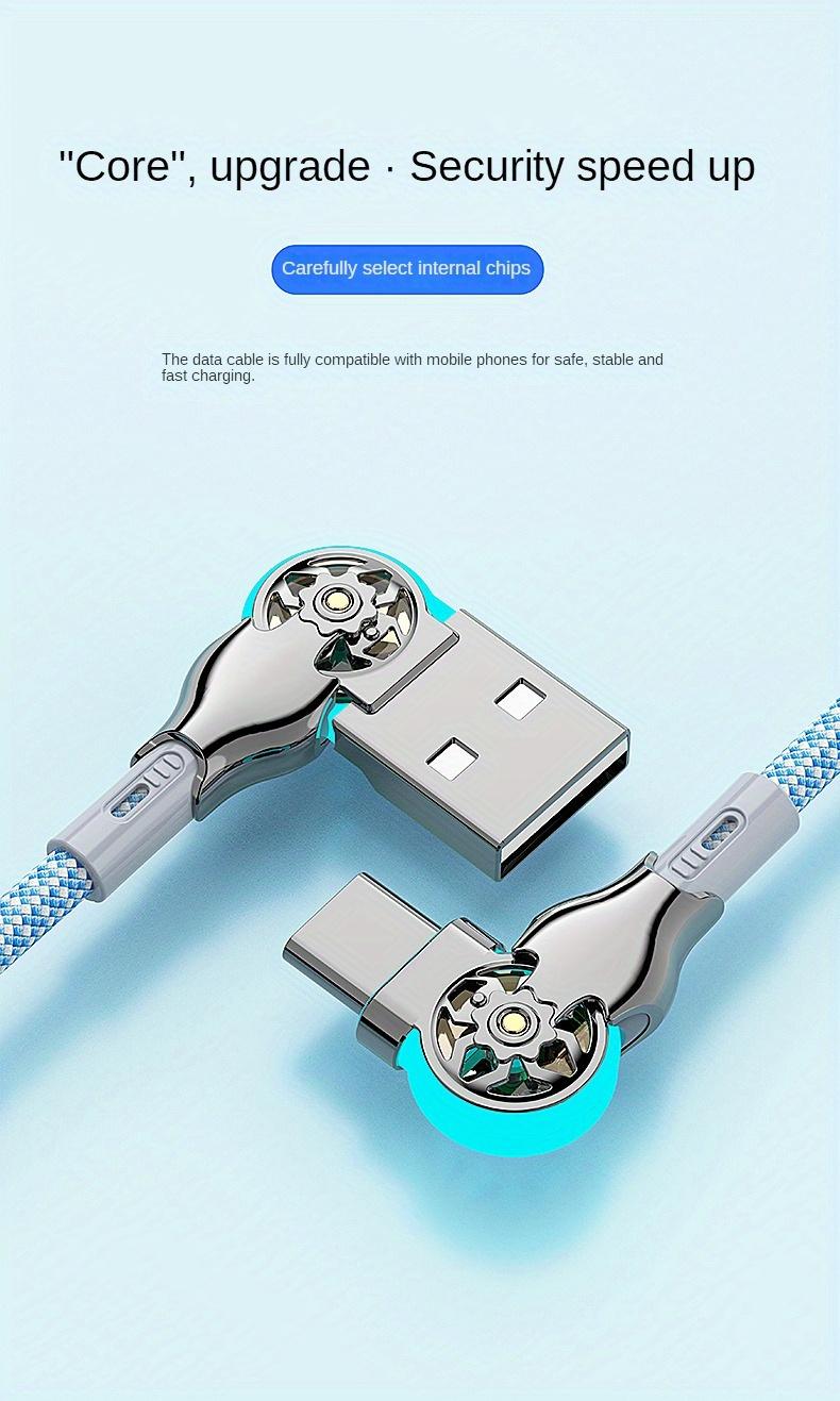 Quick Charging Type-C Data Cable with Dual Elbow Rotation for iPhone, Android, Samsung, Huawei, and More