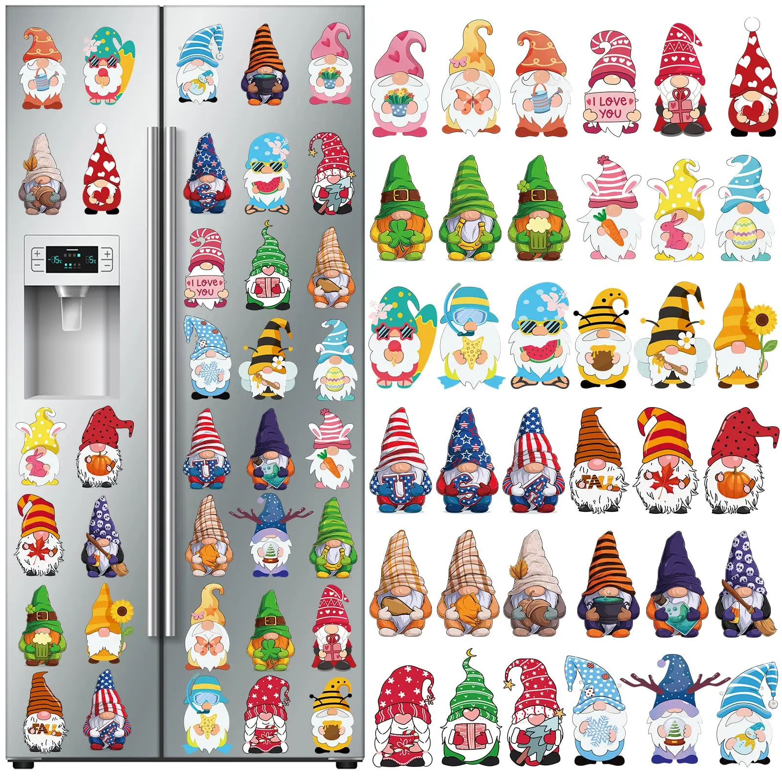 Magnetic Gnomes Stickers Cute Gnome Decor Summer Holiday Fridge Magnets Stickers Gnomes Decorations Seasonal Gnome Magnetic Decorations for Home Kitchen Locker Garage Door Car Fridge Mailbox