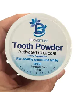 Tooth Cleansing Powder With Hydroxy-apatite and Activated Charcoal, Remineralizing and Natural Tooth Whitener Sweet Mint Flavor By Diva Stuff