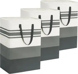 [Limited Time Deal]Collapsible Laundry Baskets, 3-Pack 75L Laundry Basket Holder, Large Clothes Hampers for Laundry, Tall Laundry Bin with Extended Handles, Dirty Clothes Basket for Dorm and Home, Grey