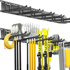 48 Inch Heavy Duty Wall Mount Garage Tool Organizer Storage System, Easy Install with 6 Adjustable Straight Hooks, Black Steel for Garage, Basement, Shed, Workshop