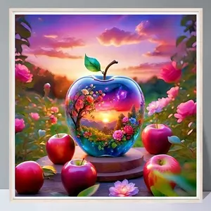 Apple Pattern DIY Diamond Arts Colorful Painting Kit without Frame, Full Round Drill Mosaic Flower Handmade Gift, DIY Decorative Art Picture for Beginner, Diamond Painting Kits